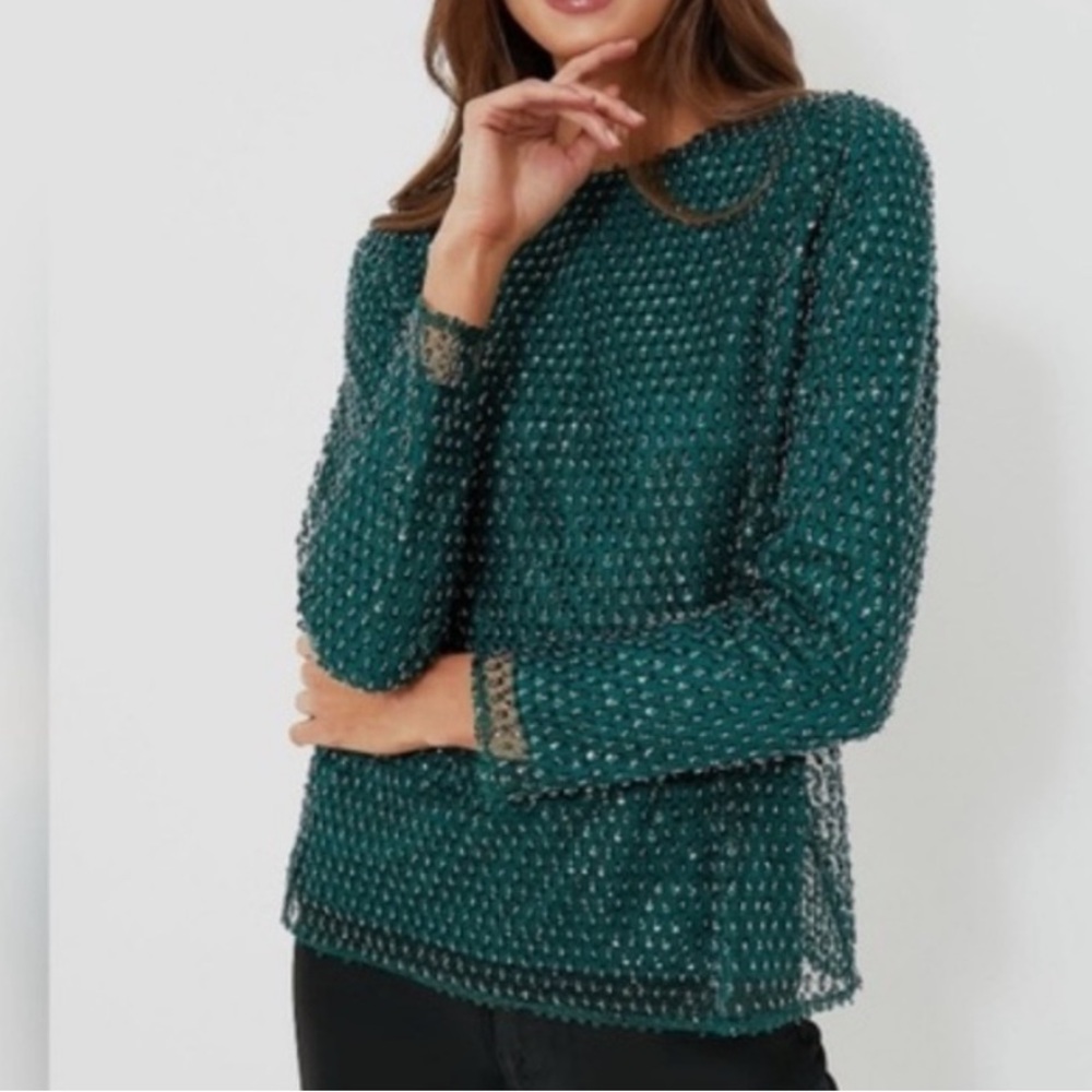 Tuckernuck Hyacinth House Gemma Green Sequin Beaded Top size small NWT